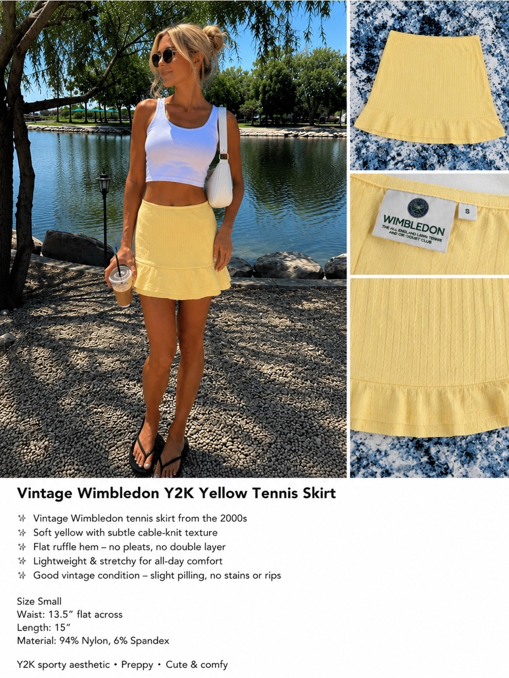 Official Wimbledon Butter Yellow Tennis Mini Skirt Small Made USA